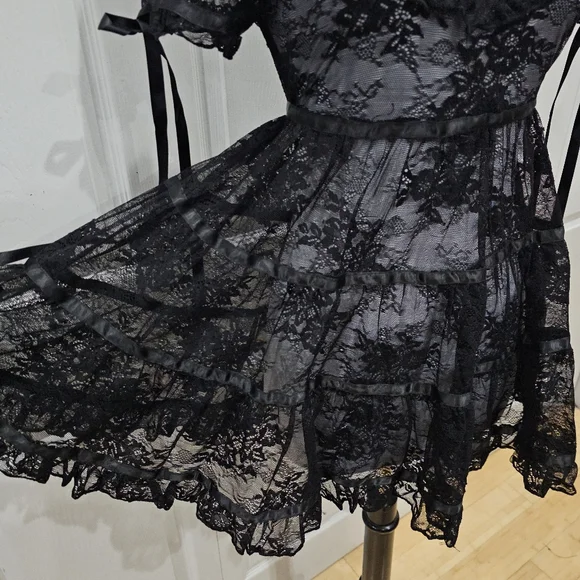Dolls Kill Sexy Goth Lace House On The Hill Little Black Babydoll Mini Dress S - Picture 3 of 14